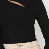 POPPY RIBBED TOP - BLACK